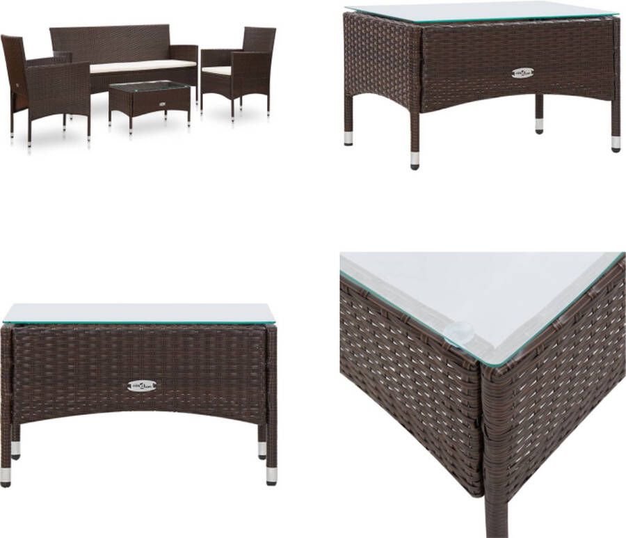 VidaXL 4-delige Loungeset met kussens poly rattan bruin Tuinset Tuinsets Bankset Banksets