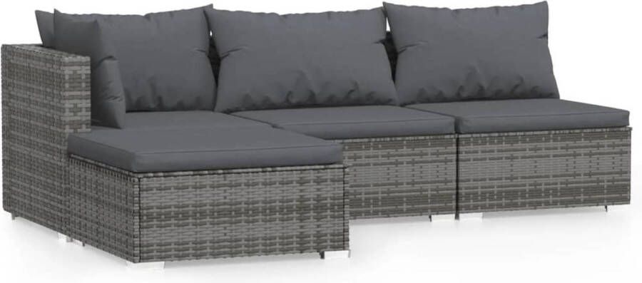 VidaXL -4-delige-Loungeset-met-kussens-poly-rattan-grijs