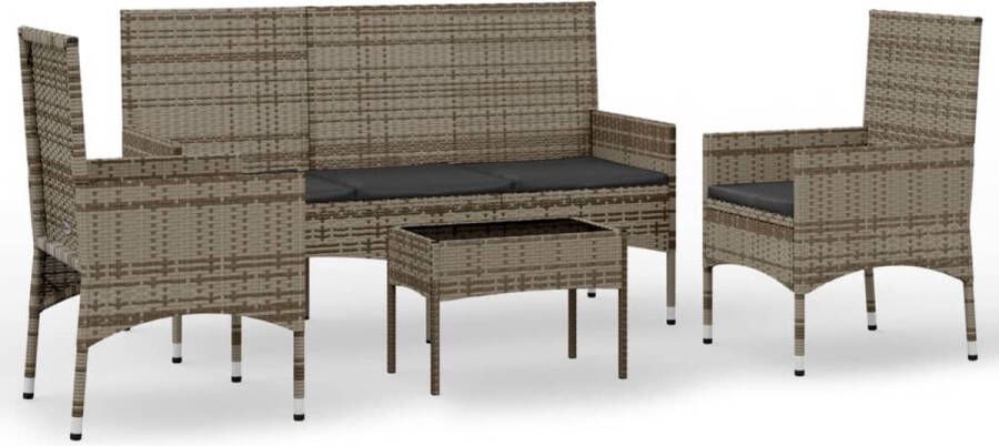 vidaXL 4-delige Loungeset met kussens poly rattan grijs