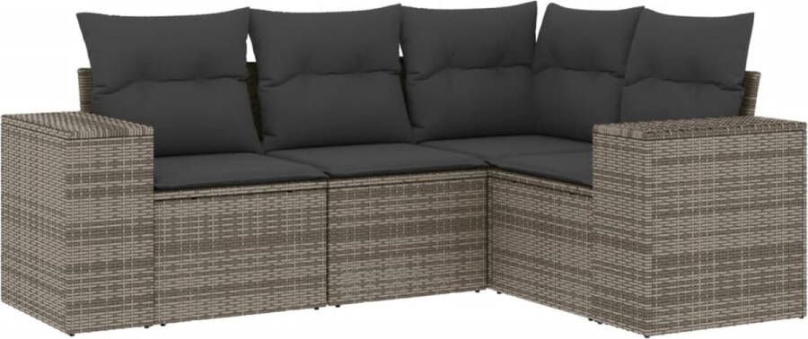 VidaXL 4-delige Loungeset met kussens poly rattan grijs