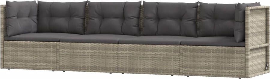 VidaXL -4-delige-Loungeset-met-kussens-poly-rattan-grijs