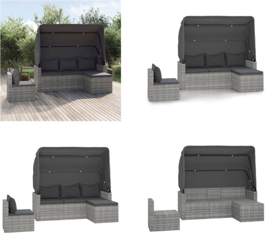 VidaXL 4-delige Loungeset met kussens poly rattan grijs Loungeset Loungesets Tuinloungeset Rattan Tuinloungeset