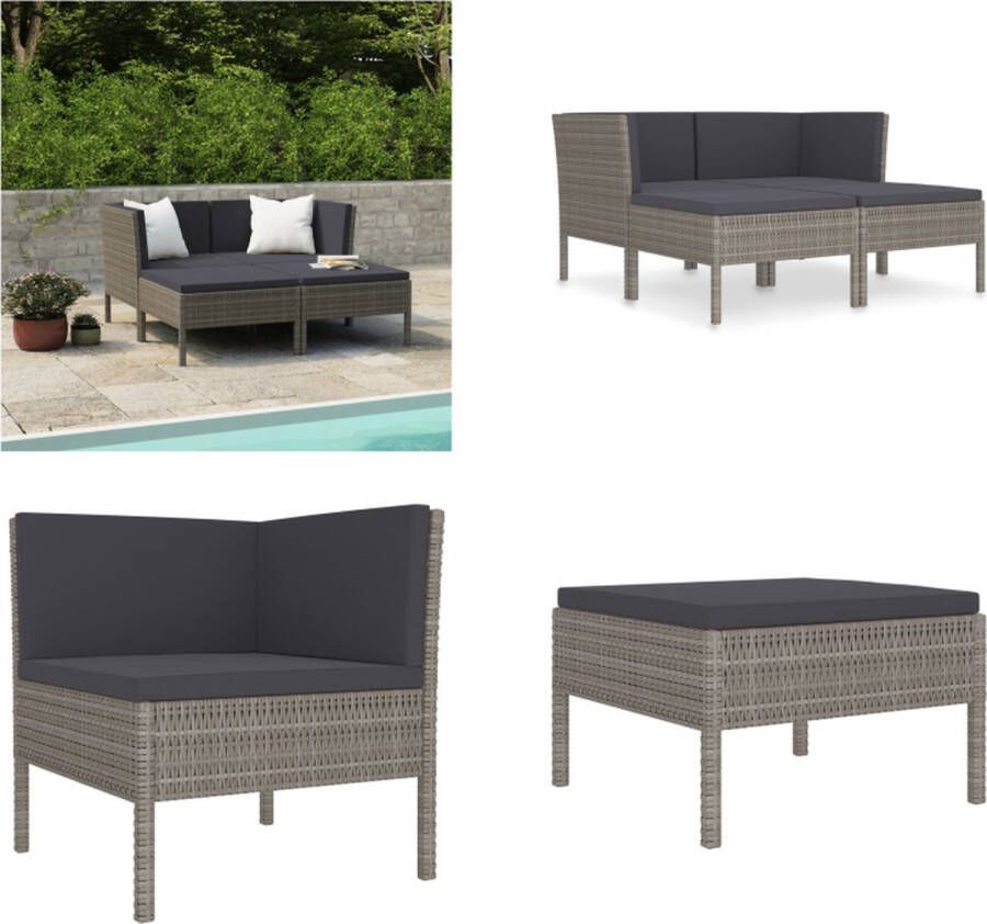 VidaXL 4-delige Loungeset met kussens poly rattan grijs Tuinbank Tuinbanken Loungebank Loungebanken