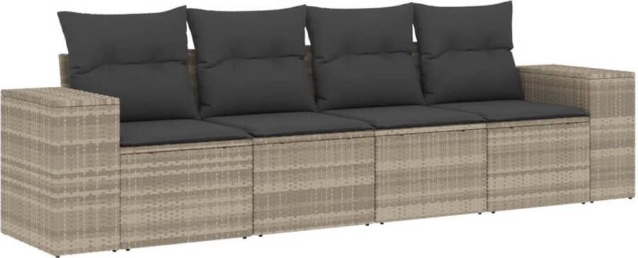 VidaXL 4-delige Loungeset met kussens poly rattan lichtgrijs