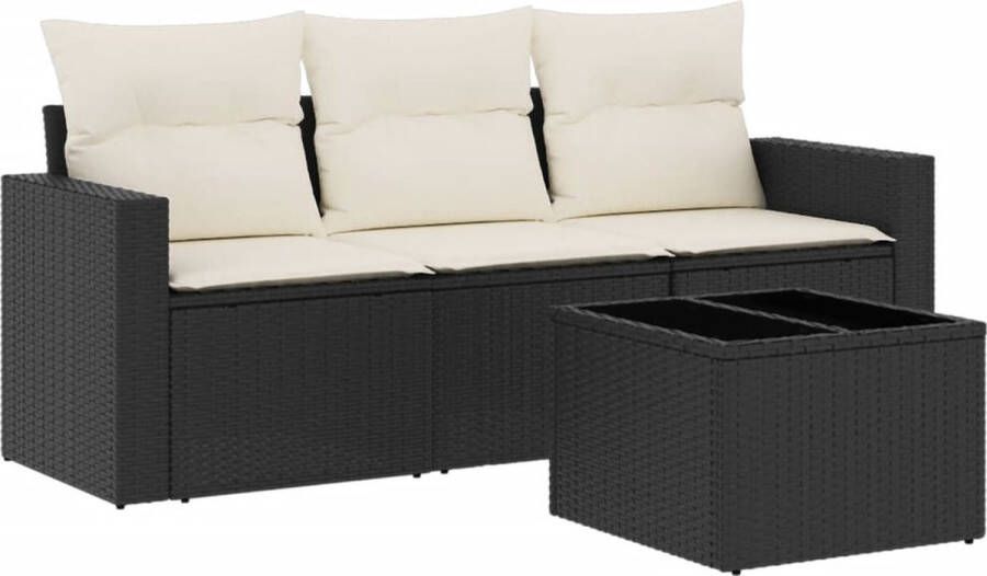 VidaXL 4-delige Loungeset met kussens poly rattan zwart
