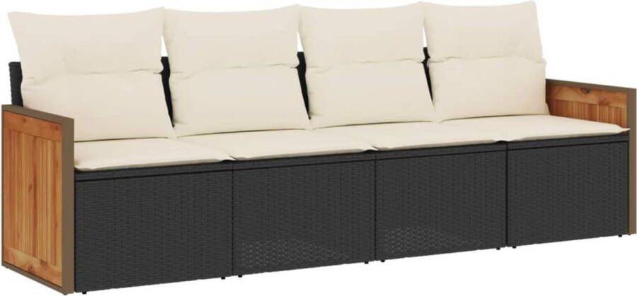 VidaXL 4-delige Loungeset met kussens poly rattan zwart