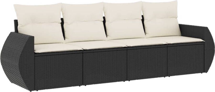VidaXL 4-delige Loungeset met kussens poly rattan zwart
