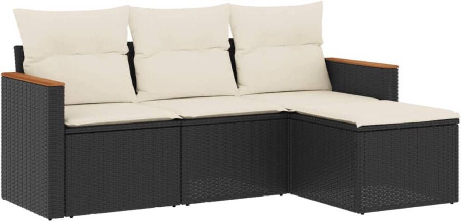 VidaXL 4-delige Loungeset met kussens poly rattan zwart