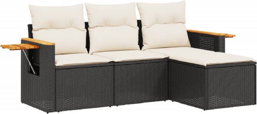 VidaXL 4-delige Loungeset met kussens poly rattan zwart