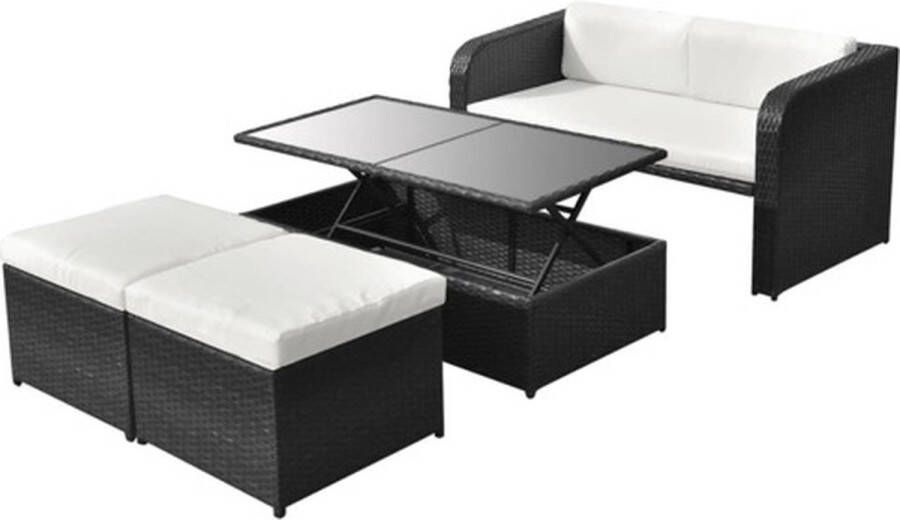 VidaXL -4-delige-Loungeset-met-kussens-poly-rattan-zwart