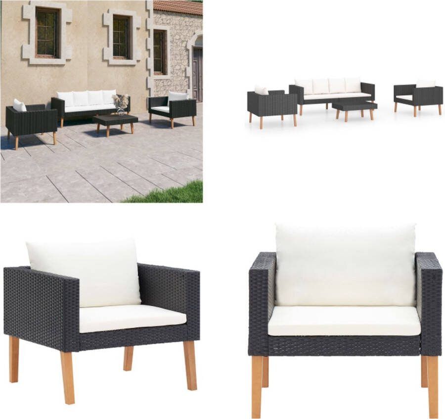 VidaXL 4-delige Loungeset met kussens poly rattan zwart Tuinbank Tuinbanken Loungebank Loungebanken
