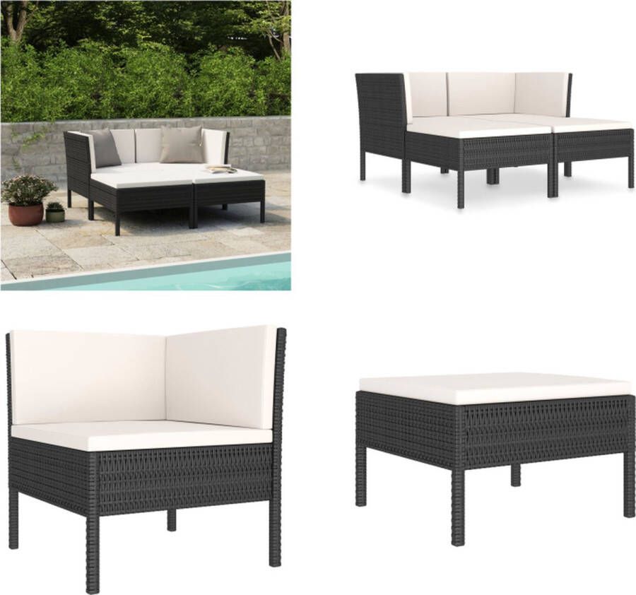 VidaXL 4-delige Loungeset met kussens poly rattan zwart Tuinbank Tuinbanken Loungebank Loungebanken