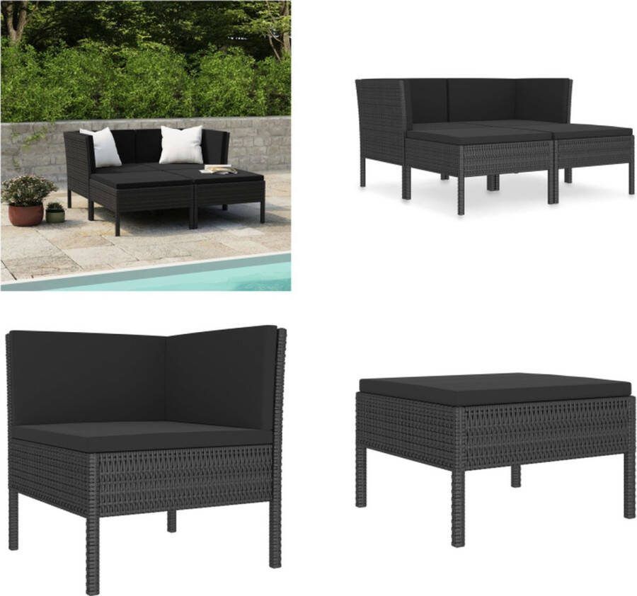 VidaXL 4-delige Loungeset met kussens poly rattan zwart Tuinbank Tuinbanken Loungebank Loungebanken
