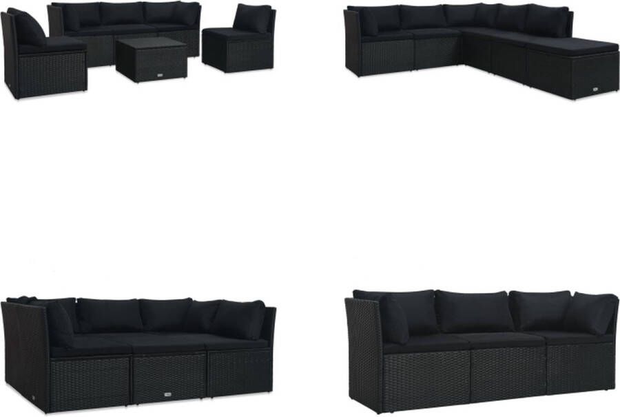 VidaXL 4-delige Loungeset met kussens poly rattan zwart Tuinbankenset Tuinbankensets Tuinbanken Set Tuinbanken Sets