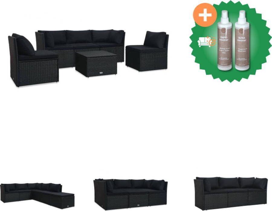 VidaXL Rattan loungeset Hoekbank Middenbank Voetensteun Salontafel Zwart PE-rattan en stalen frame 70 x 70 cm Tuinset Inclusief Onderhoudsset