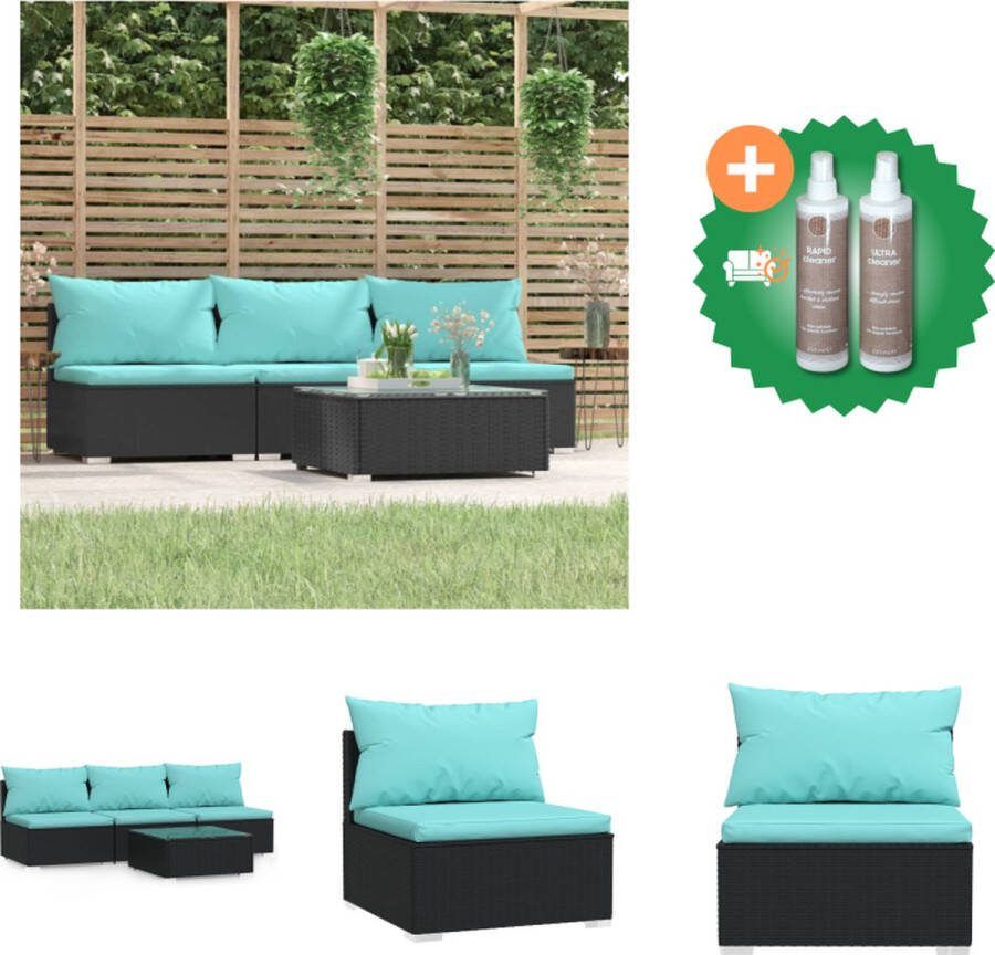 VidaXL 4 delige Loungeset met kussens poly rattan zwart Tuinset Inclusief Onderhoudsset