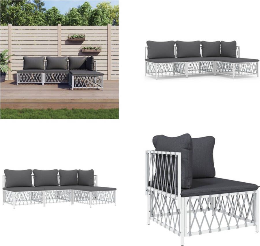 VidaXL 4-delige Loungeset met kussens staal wit Loungeset Loungesets Tuinset Tuinmeubelset