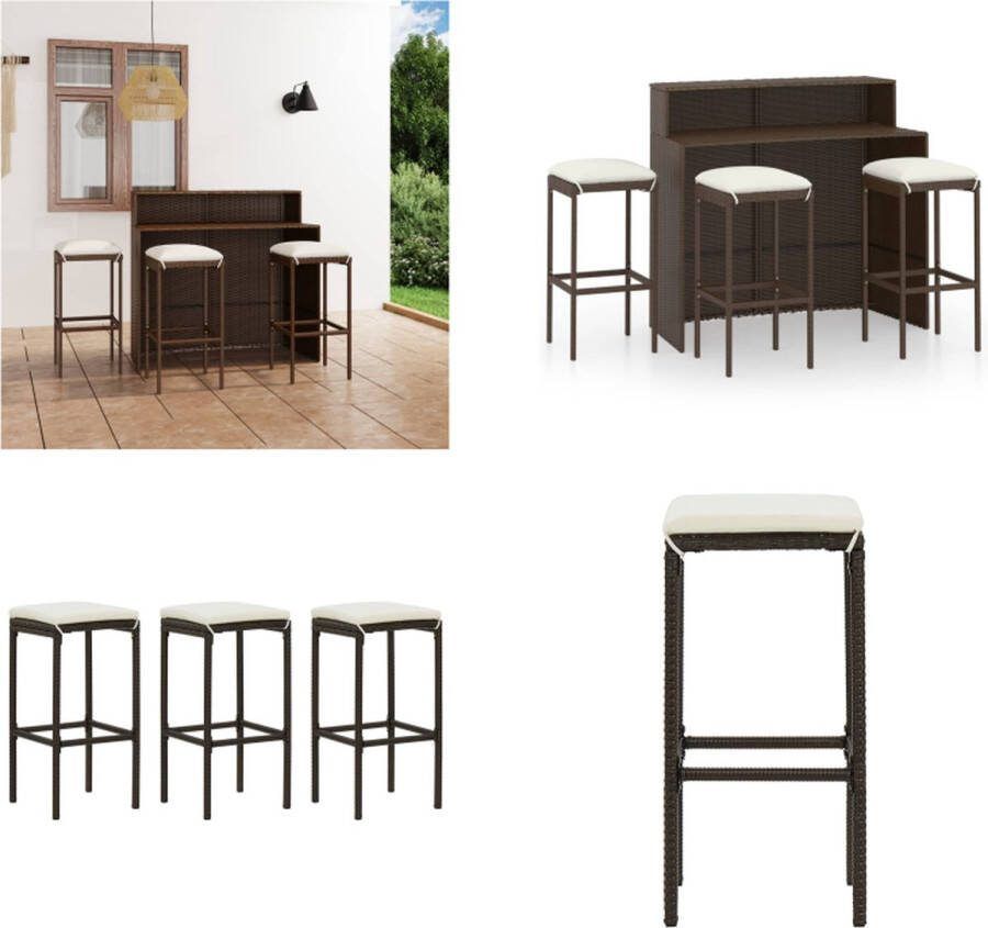 VidaXL 4-delige Tuinbarset met kussens bruin Barset Barsets Tuinbarset Tuinbarsets