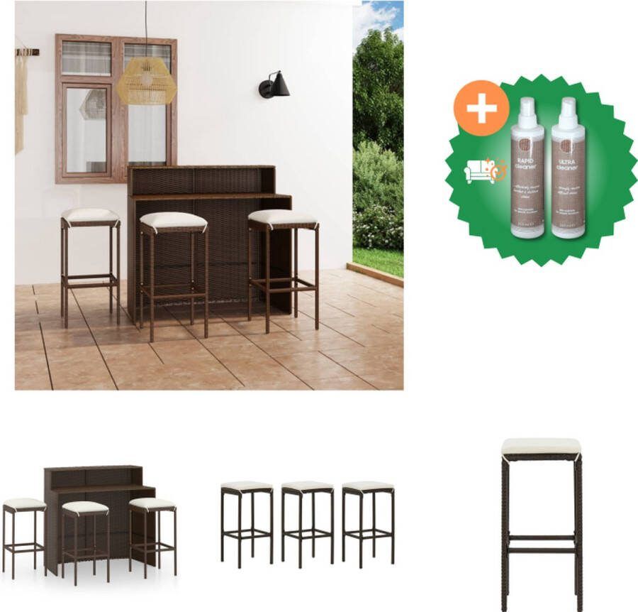 VidaXL Barset PE-rattan Bruin 120 x 55 x 110 cm Inclusief bartafel 3 barkrukken en 3 zitkussens Tuinset Inclusief Onderhoudsset