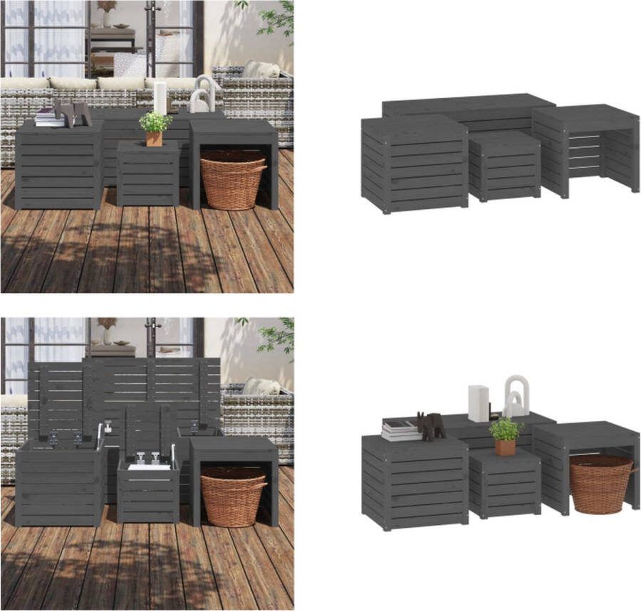 VidaXL 4-delige Tuinboxset massief grenenhout grijs Tuinbox Tuinboxen Opbergbox Tuinopbergbox