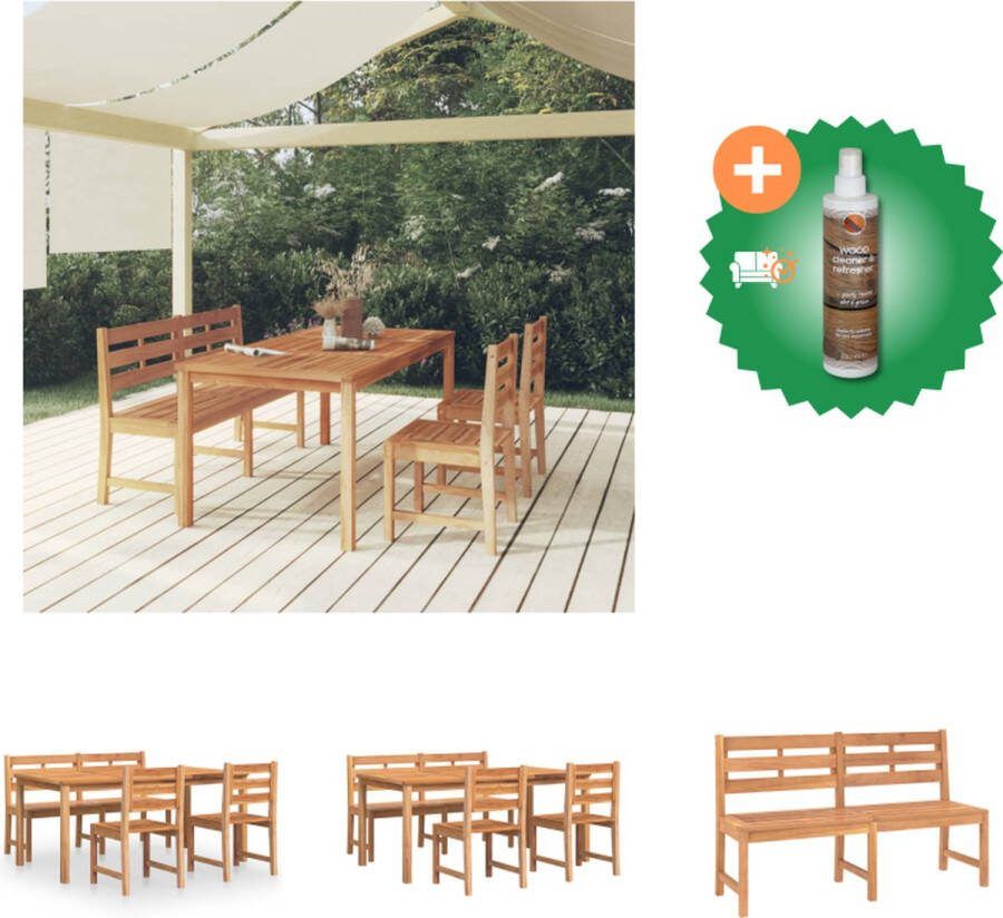 VidaXL Eethoek Teakhouten Tafel 180x90x77 cm Bank 150x59x90 cm Stoel 50x59x90 cm Tuinset Inclusief Houtreiniger en verfrisser