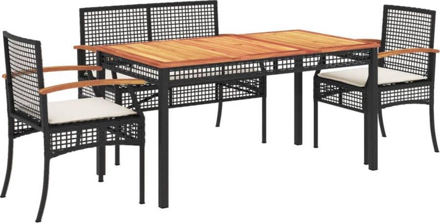 VidaXL 4-delige Tuinset met kussens poly rattan zwart