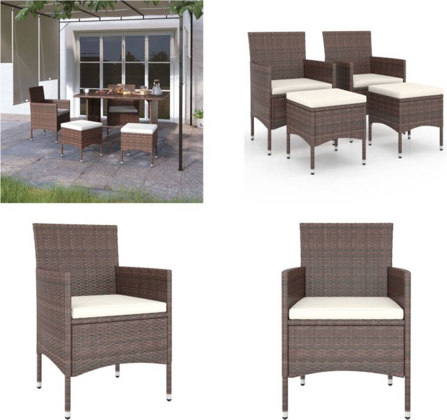 VidaXL 4-delige Tuinstoelen- en voetenbankenset poly rattan bruin Tuinstoel En Voetenbank Tuinstoelen En Voetenbanken Tuinstoel Voetenbank