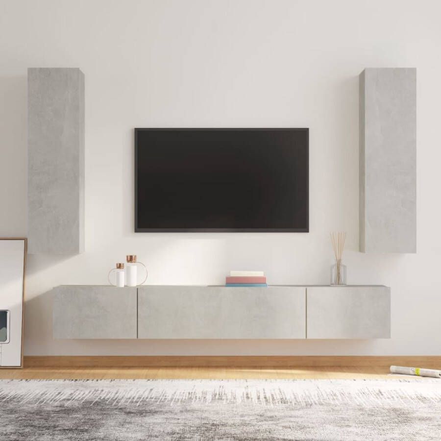 VidaXL -4-delige-Tv-meubelset-bewerkt-hout-betongrijs