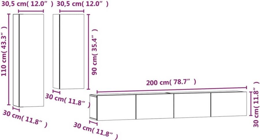 VidaXL -4-delige-Tv-meubelset-bewerkt-hout-bruin-eikenkleur