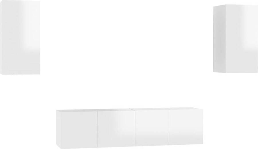 VidaXL -4-delige-Tv-meubelset-spaanplaat-hoogglans-wit