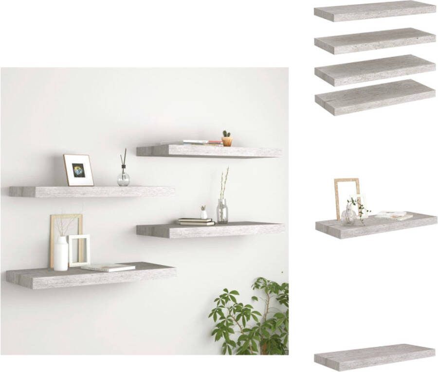 VidaXL 4-delige Wandplanken 60 x 23.5 x 3.8 cm Honingraat MDF en Metaal Wandsteun
