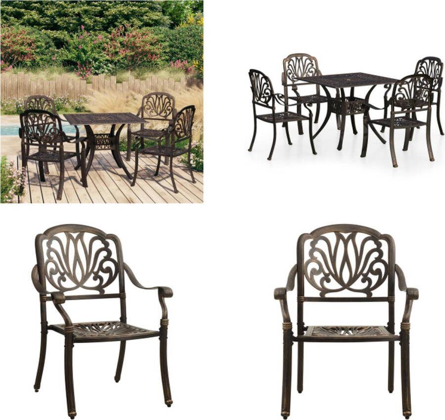 VidaXL 5-delige Bistroset gietaluminium bronskleurig Bistroset Bistrosets Bistro Set Bistro Sets
