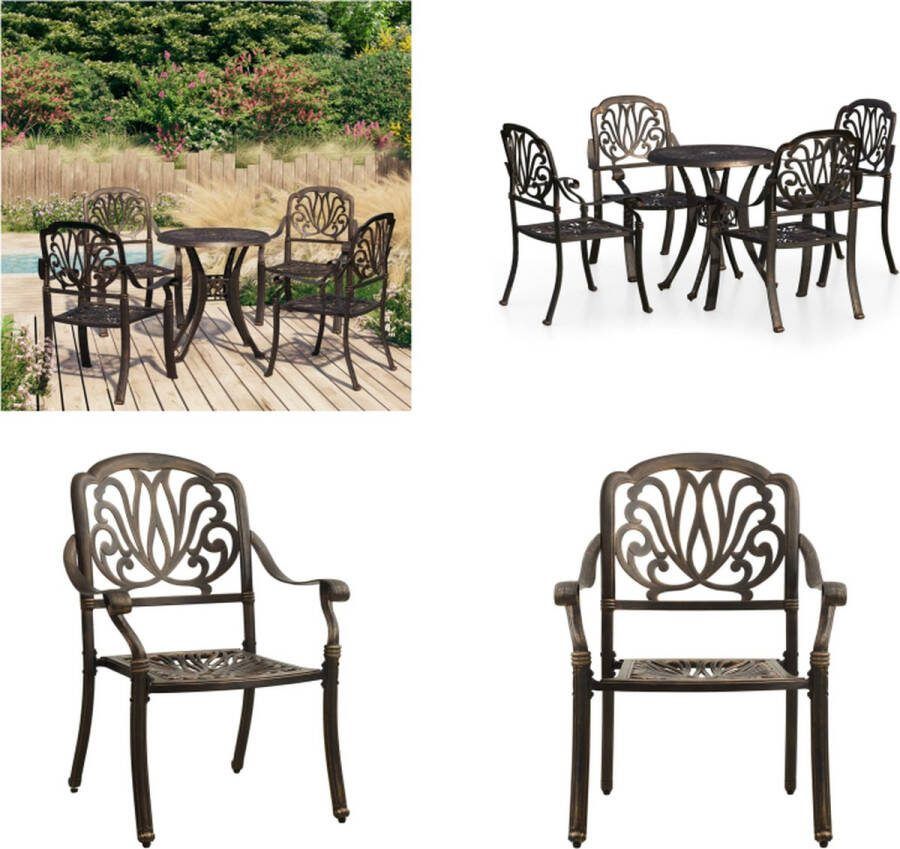 VidaXL 5-delige Bistroset gietaluminium bronskleurig Bistroset Bistrosets Bistro Set Bistro Sets