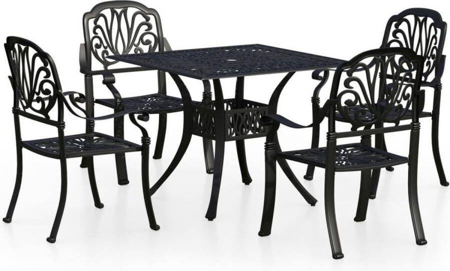 VidaXL 5-delige Bistroset gietaluminium zwart
