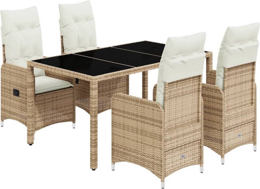 VidaXL 5-delige Bistroset met kussens poly rattan beige