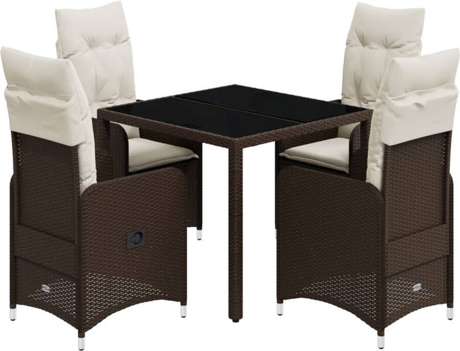 VidaXL 5-delige Bistroset met kussens poly rattan bruin