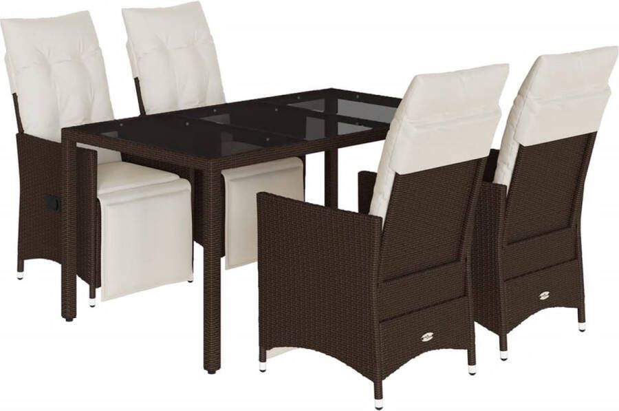VidaXL 5-delige Bistroset met kussens poly rattan bruin