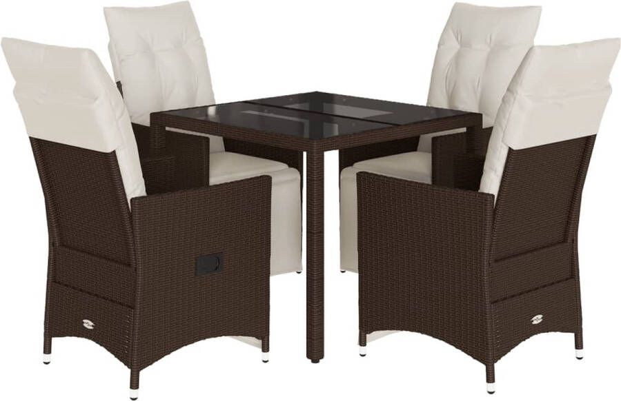 VidaXL 5-delige Bistroset met kussens poly rattan bruin