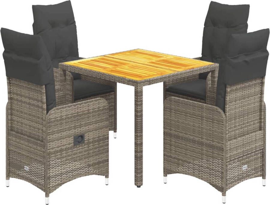VidaXL 5-delige Bistroset met kussens poly rattan grijs