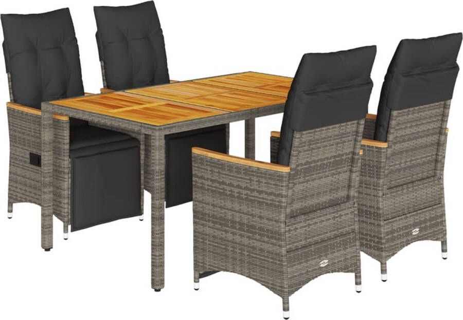 VidaXL 5-delige Bistroset met kussens poly rattan grijs