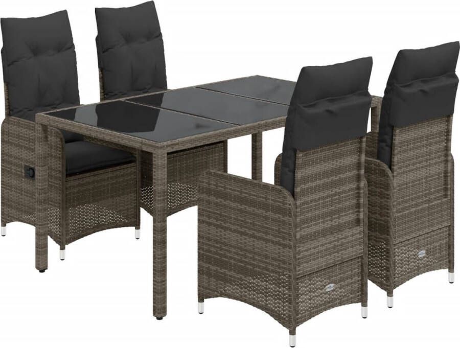 VidaXL 5-delige Bistroset met kussens poly rattan grijs