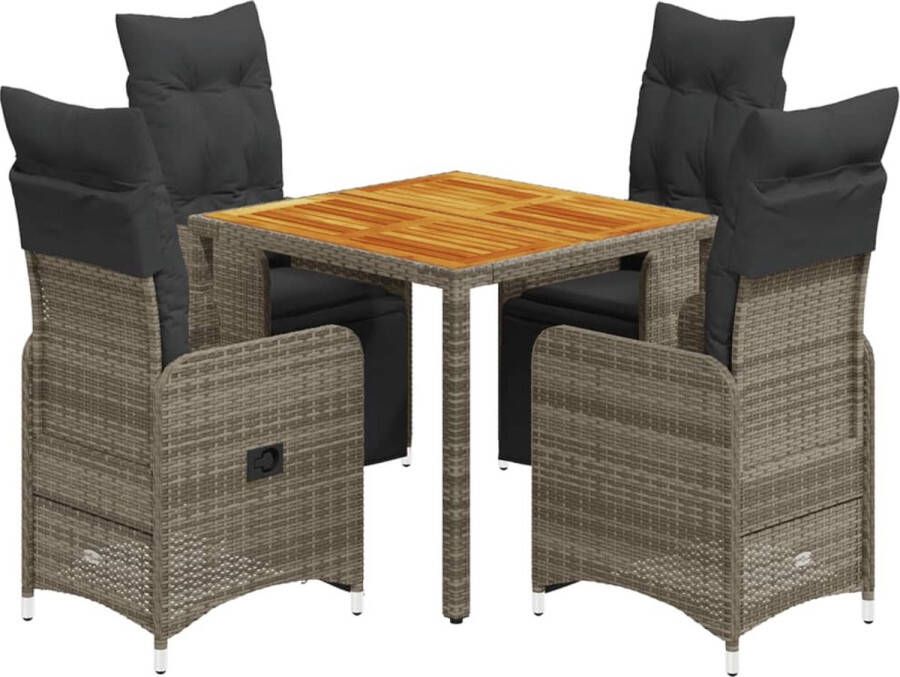 VidaXL 5-delige Bistroset met kussens poly rattan grijs