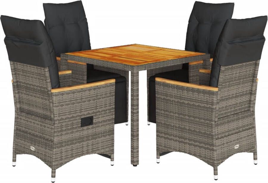 VidaXL 5-delige Bistroset met kussens poly rattan grijs