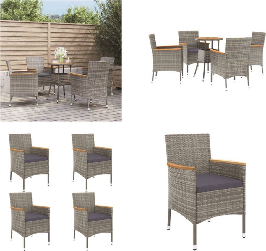 VidaXL 5-delige Bistroset met kussens poly rattan grijs Bistroset Bistrosets Bistro Set Bistrotafel