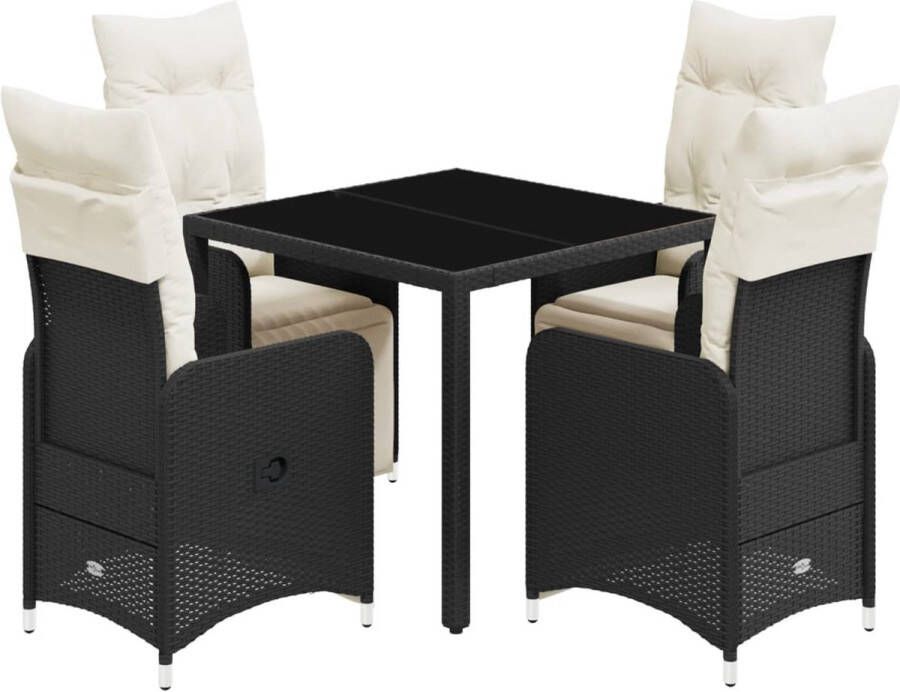 VidaXL 5-delige Bistroset met kussens poly rattan zwart