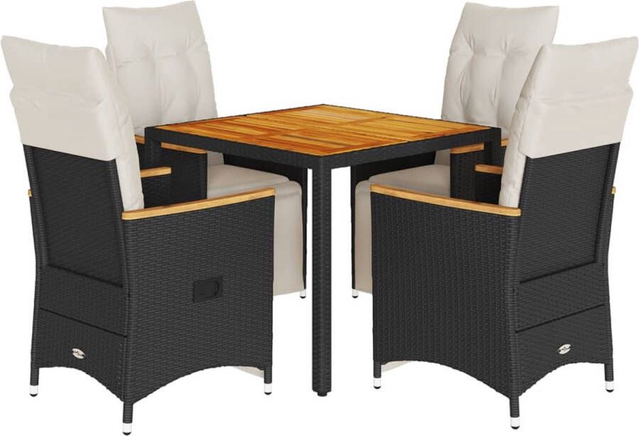 VidaXL 5-delige Bistroset met kussens poly rattan zwart