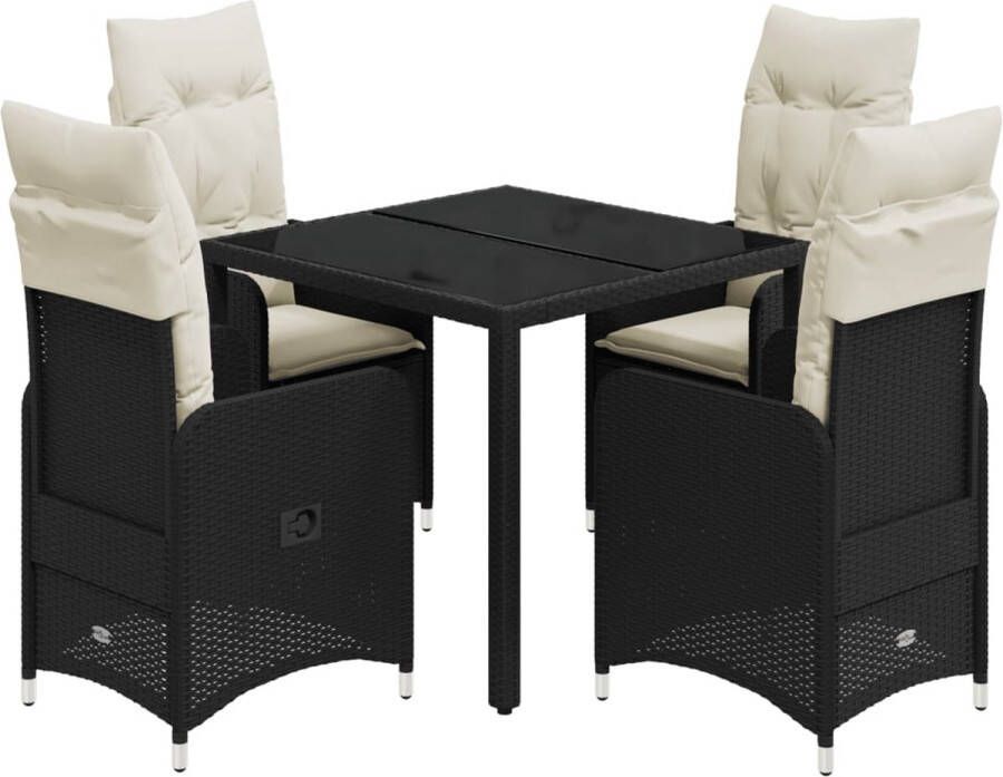 VidaXL 5-delige Bistroset met kussens poly rattan zwart