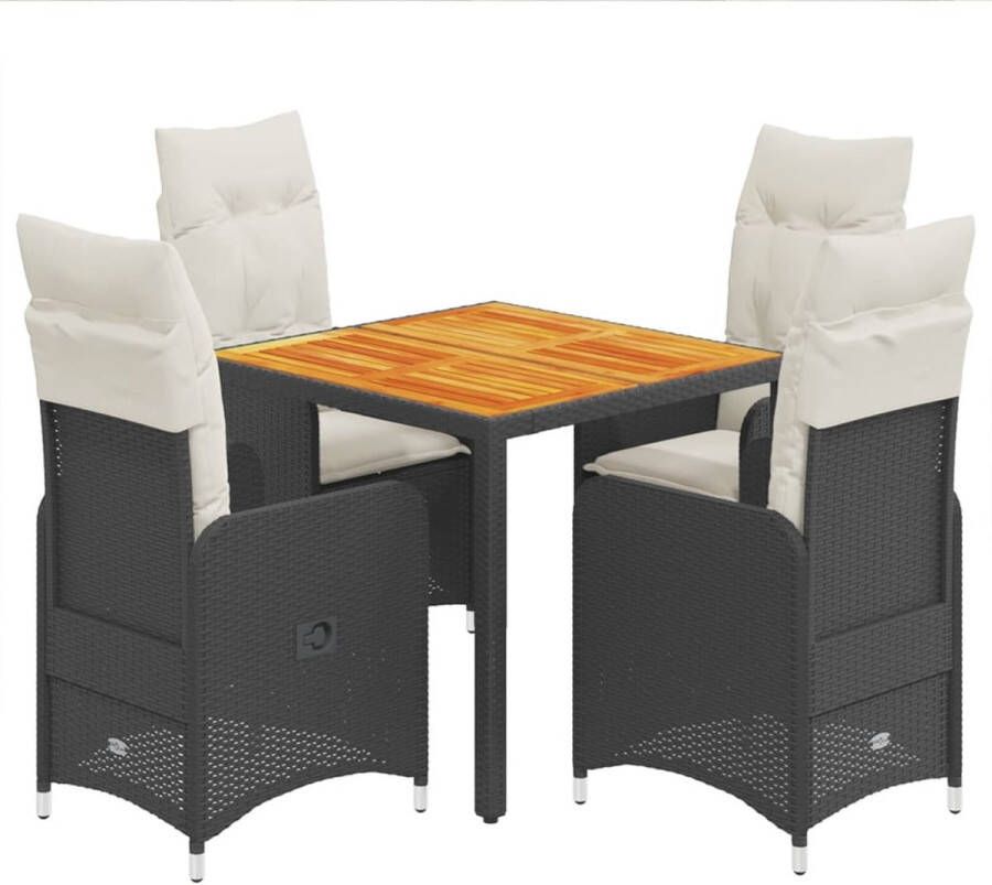 VidaXL 5-delige Bistroset met kussens poly rattan zwart
