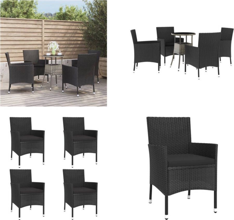 VidaXL 5-delige Bistroset met kussens poly rattan zwart Bistroset Bistrosets Bistro Set Bistrotafel