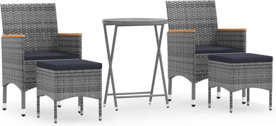 VidaXL 5-delige Bistroset poly rattan en gehard glas grijs